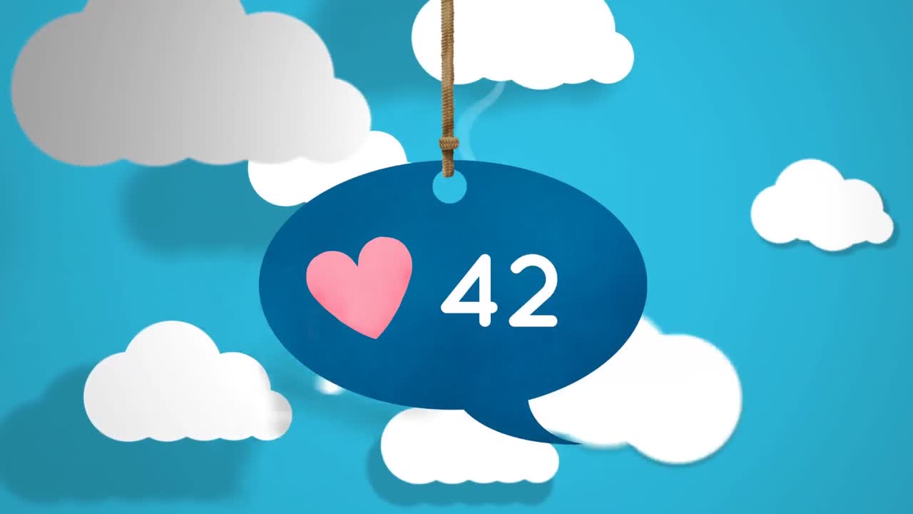 메시지 거품 아이콘과 구름에서 심장