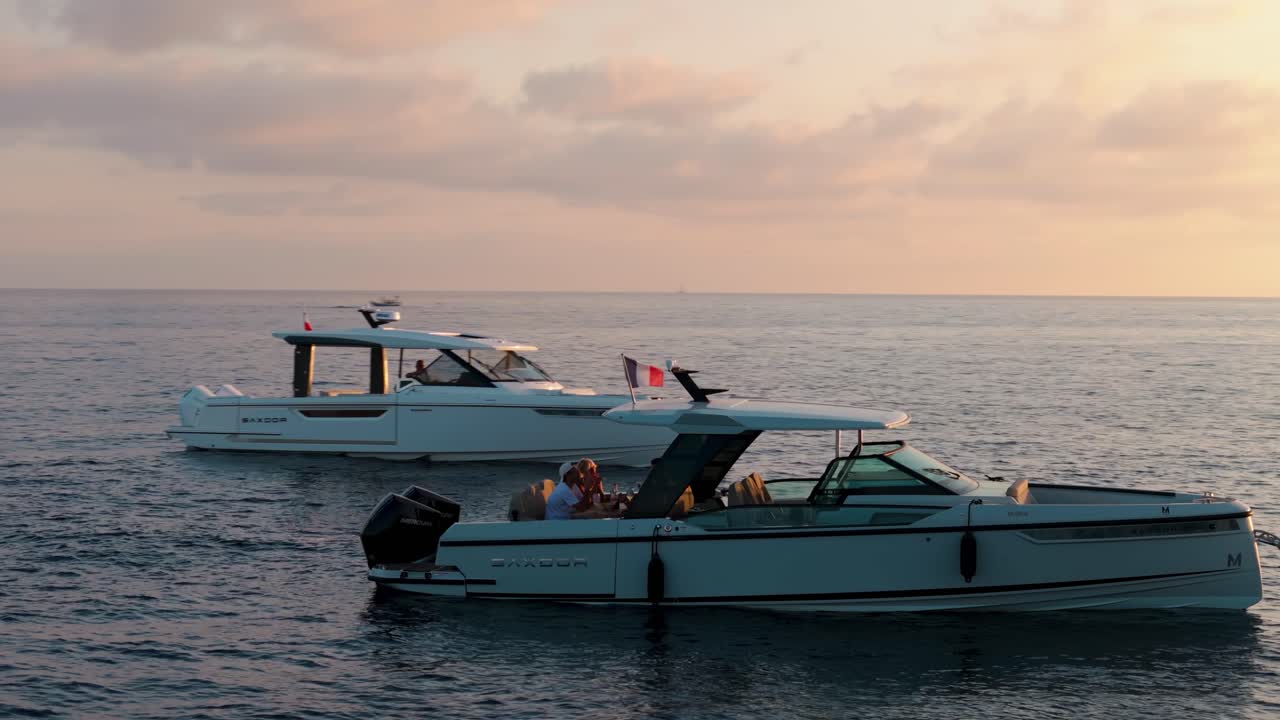 Small boat sailing on the Mediterranean Sea off the coast of Nice, France