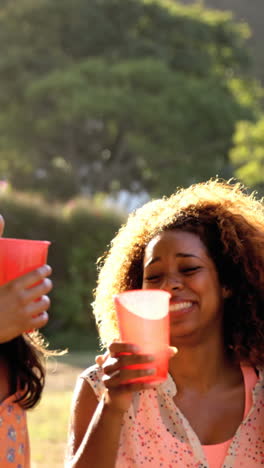 hipster women toasting