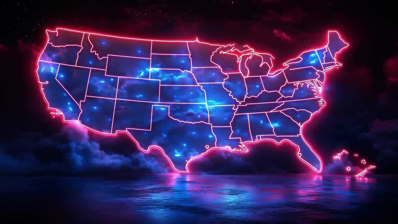 Neon Glowing USA Map