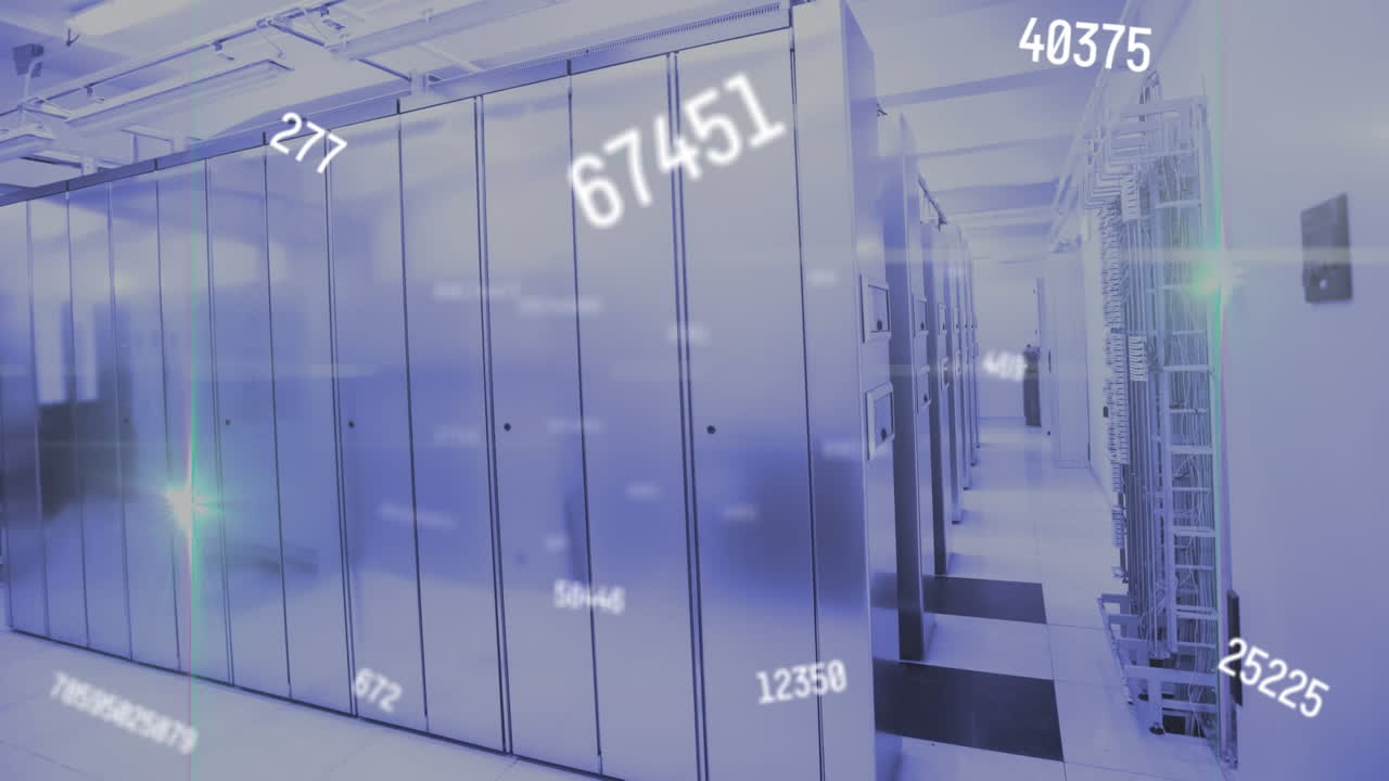 컴퓨터 서버 에 여러 번 변하는 숫자와 빛의 반점의 애니메이션