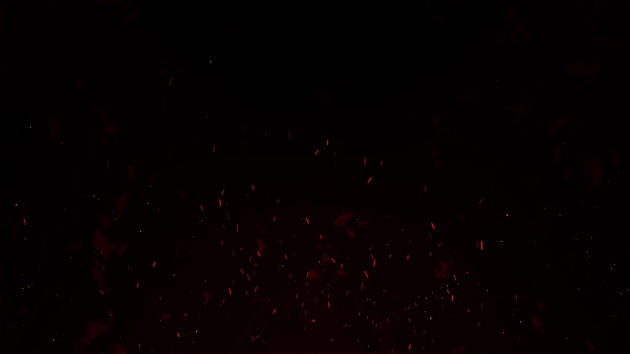 4k 3D-animering av brinnande het lägereld, eldgnistor, lägereldsflammor och partiklar på mörk bakgrund