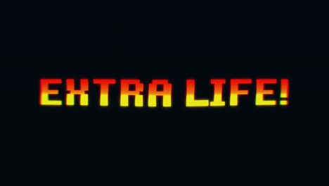 animation of vibrant red and yellow text message saying extra life, retro 8-bit pixelated font