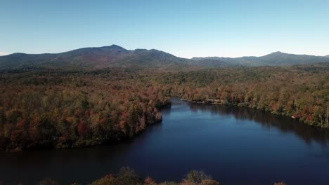 Aerial-Price-Lake-with-Grandfather-Mountain-in-background-in-4k