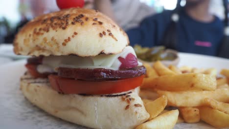burger with fries