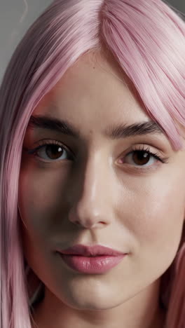 retrato de una mujer de cabello rosa