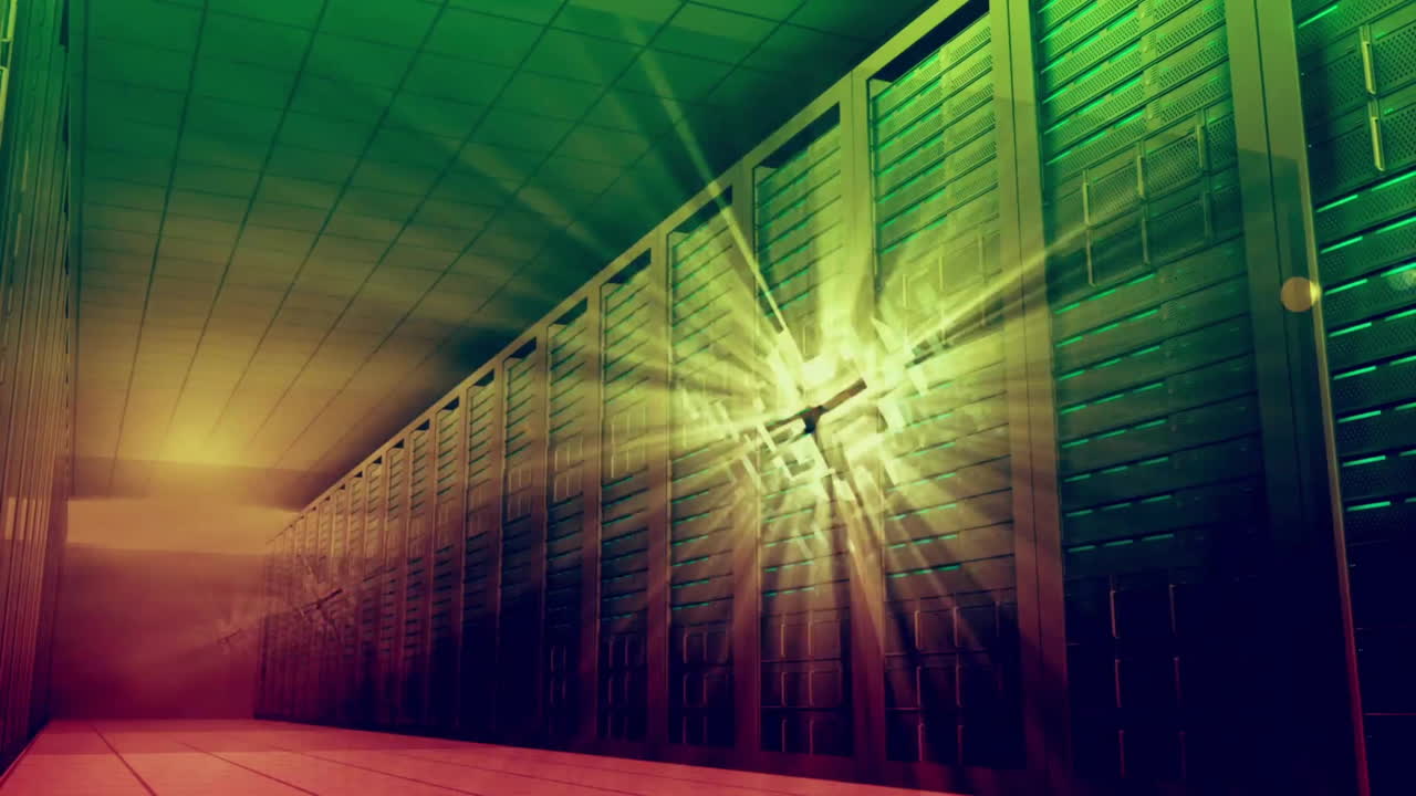 서버  위에 빛의 흔적이 있는 큐브의 애니메이션