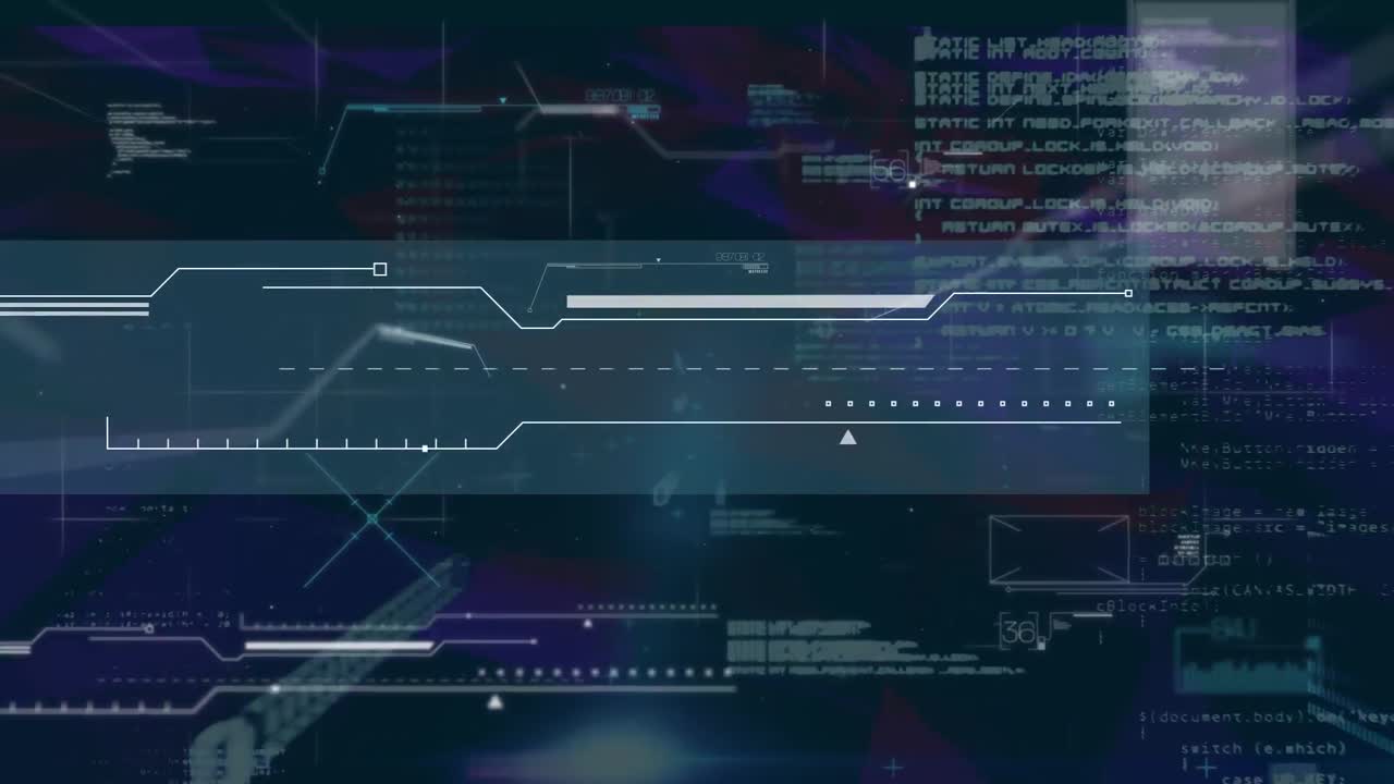 Animation of data processing and binary coding on blue background
