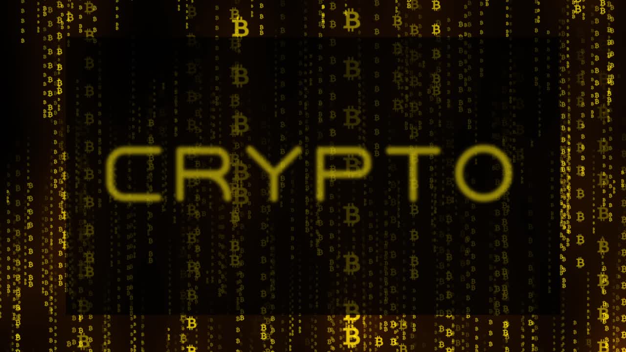 Crypto Currency Bitcoin. Matrix style falling background