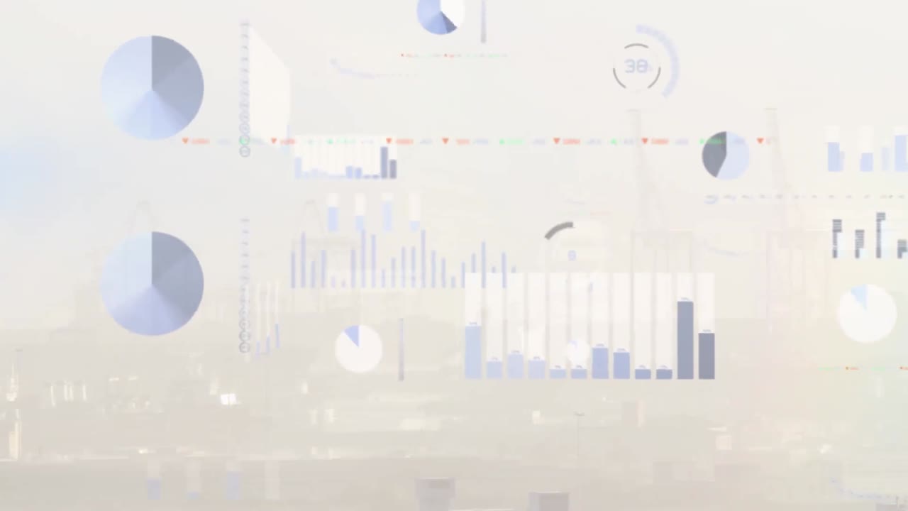 Animation of statistical data processing against aerial view of ...