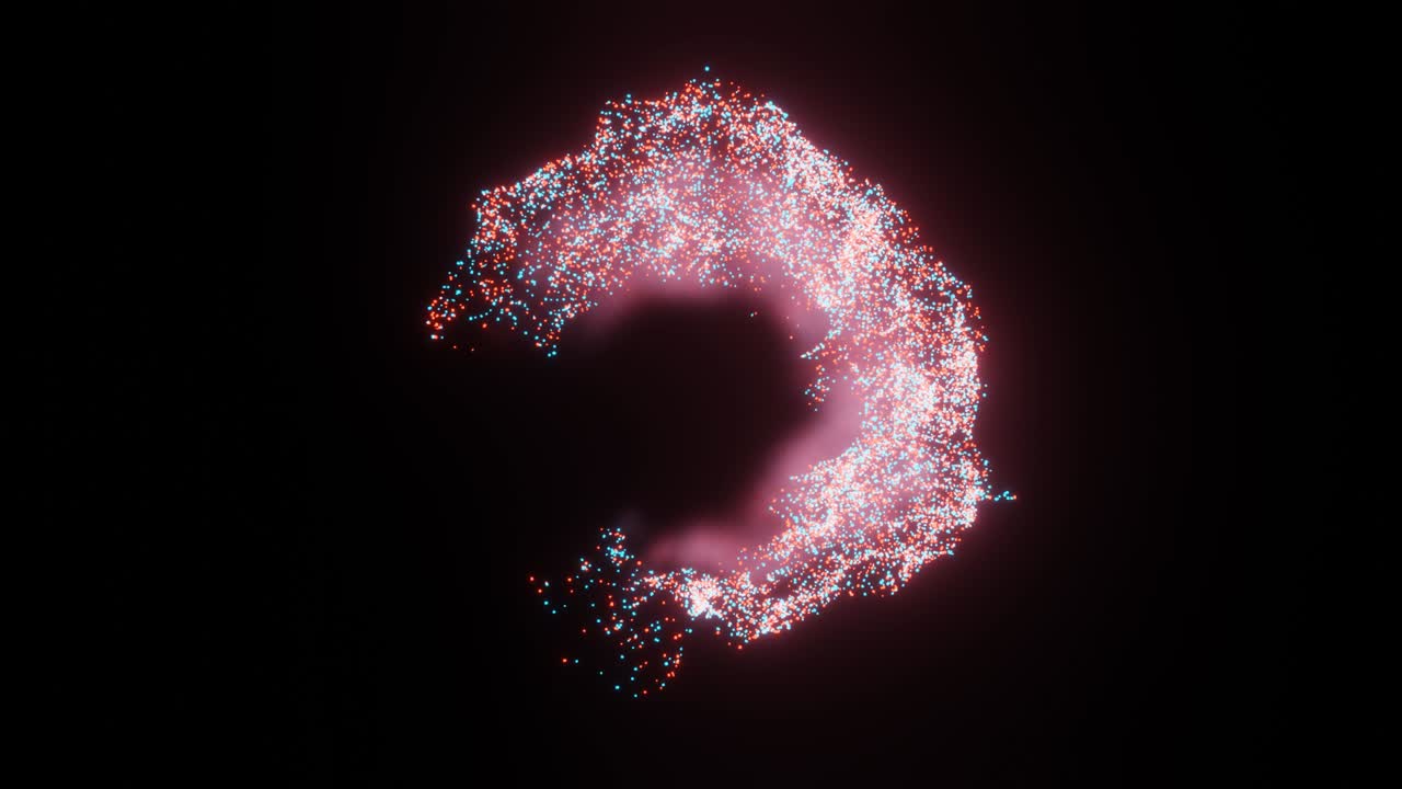 animación de video de 4k del movimiento de partículas abstractas y la formación de la letra c a la letra c de nuevo. hermosos gráficos de movimiento de partículas