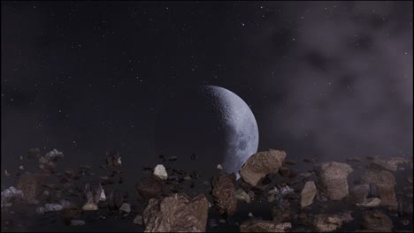 footage of a space planet seen the moon with small rocks