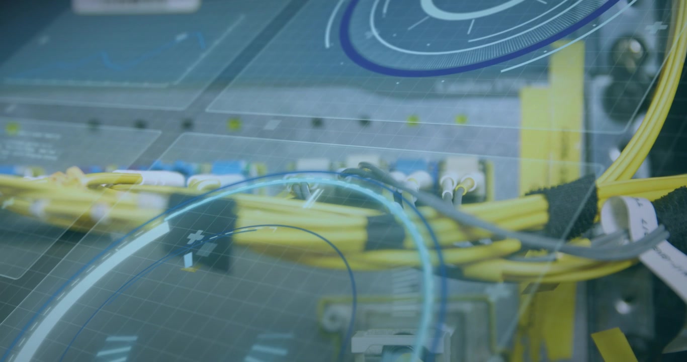 Animation of scope scanning and data processing over cables in computer server
