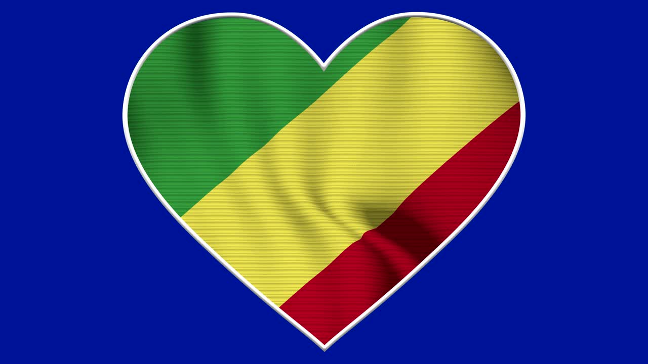 Republic of Congo Heart Love Flag Loop - Realistic 4K flag waving in the wind