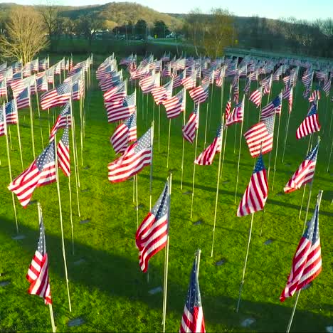 Eine-Antenne-über-Einer-Anzeige-Amerikanischer-Flaggen-Ehrt-Amerikas-Veteranen