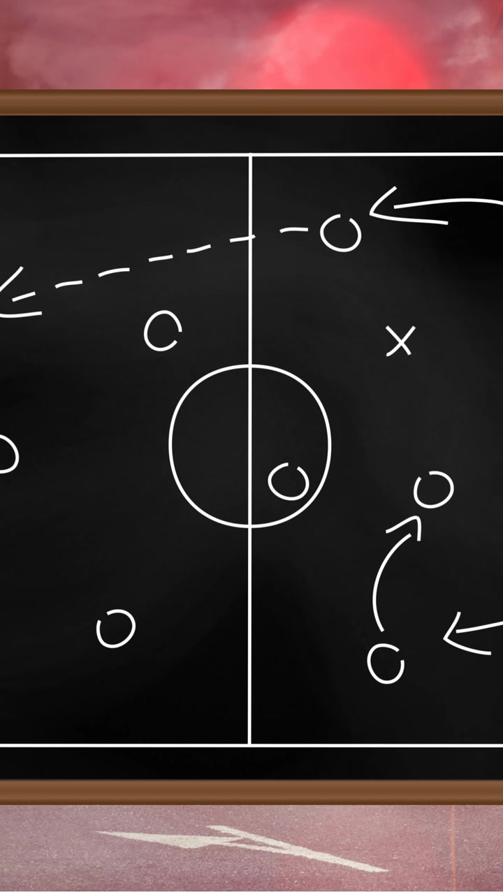 Animation of game plan on black board over light trails