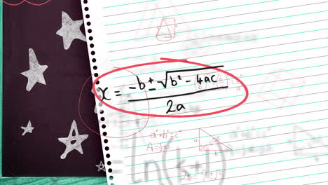 animation of moving mathematical formulas over sheet of paper