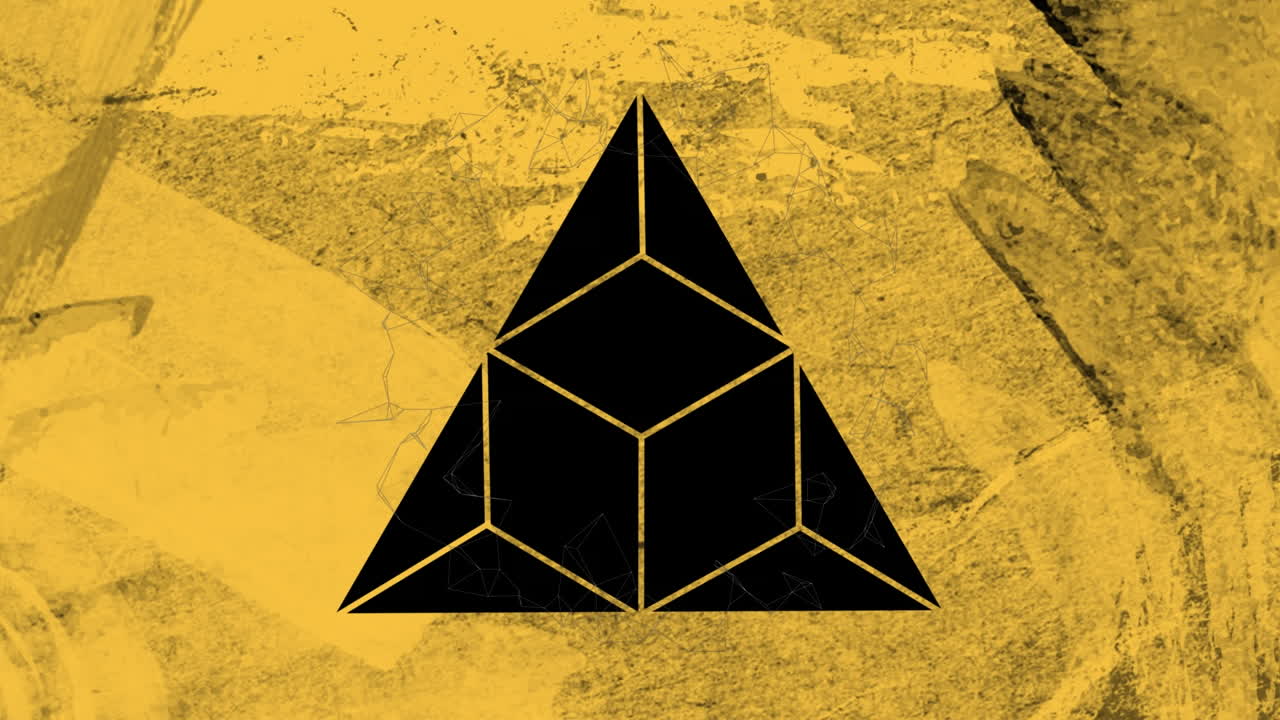 검은색에  ⁇ 은 노란색 종이로 삼각형으로 잘라낸 원형 네트워크의 애니메이션