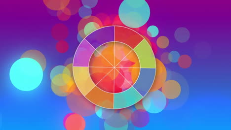 Animation of colourful spots on blue and purple background