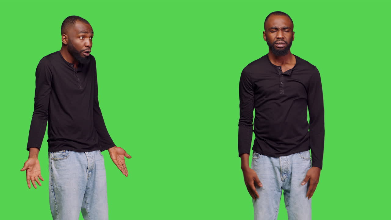 Confused African American Man on Green Screen