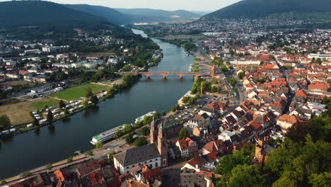 aerial view of a german city with river and bridge