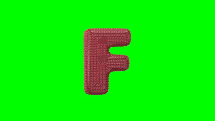 Lettera F animata 3D con texture rossa lavorata a maglia