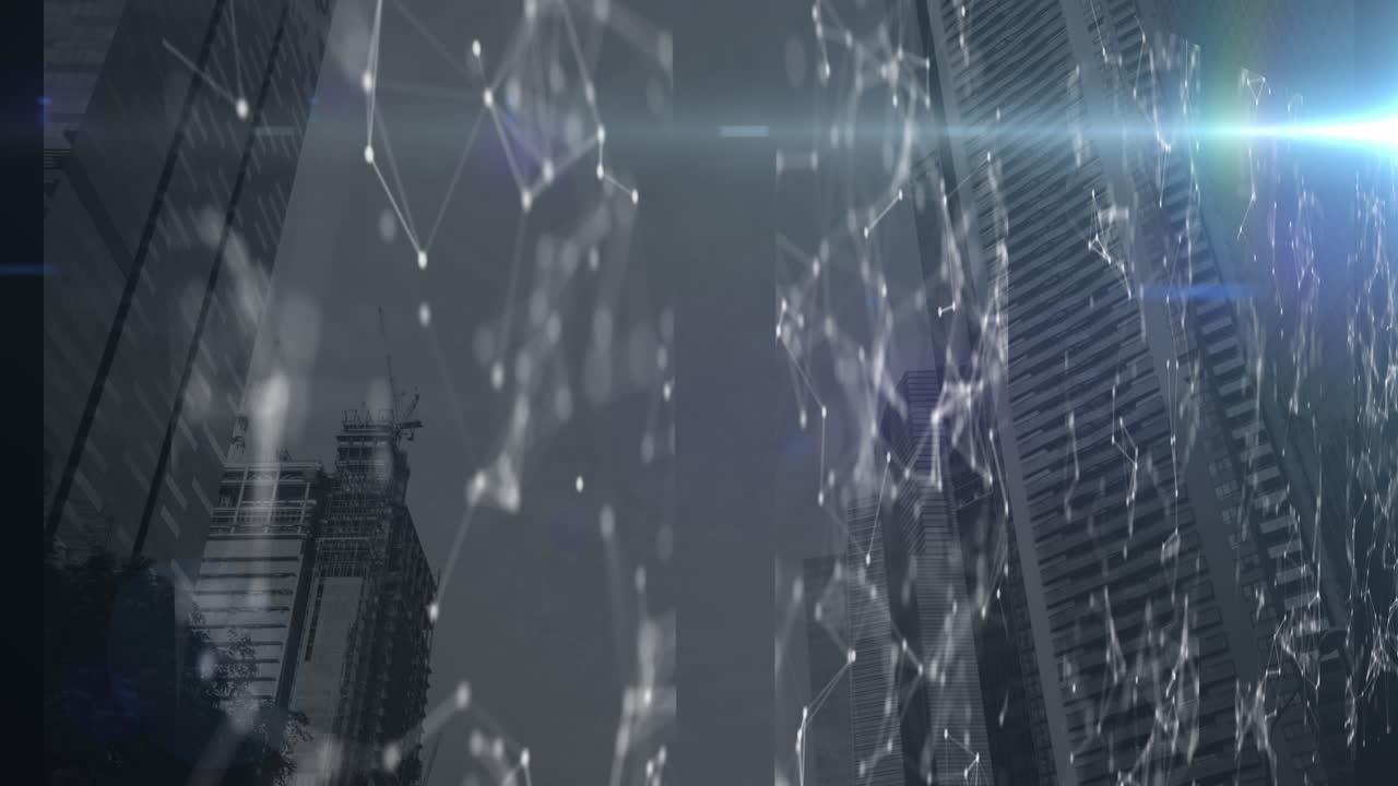 데이터 처리, 도시 풍경 및 연결의 애니메이션