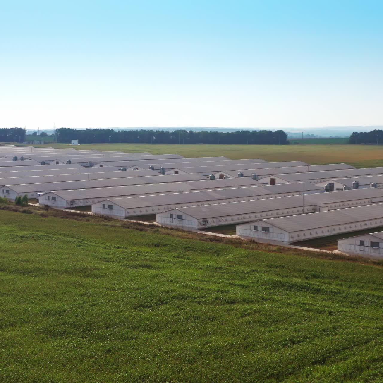 Aerial view of farming landscapes buildings. Natural agricultural ecology farm