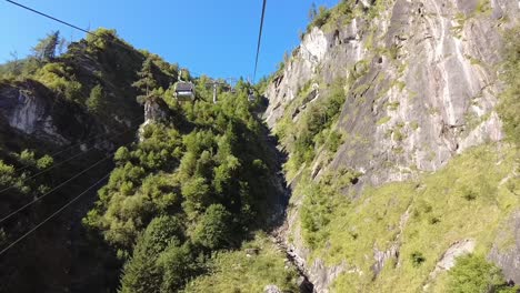 View-from-a-cable-car-going-through-a-mountain-gorge,-Kitzsteinhorn-Kaprun-in-Austria