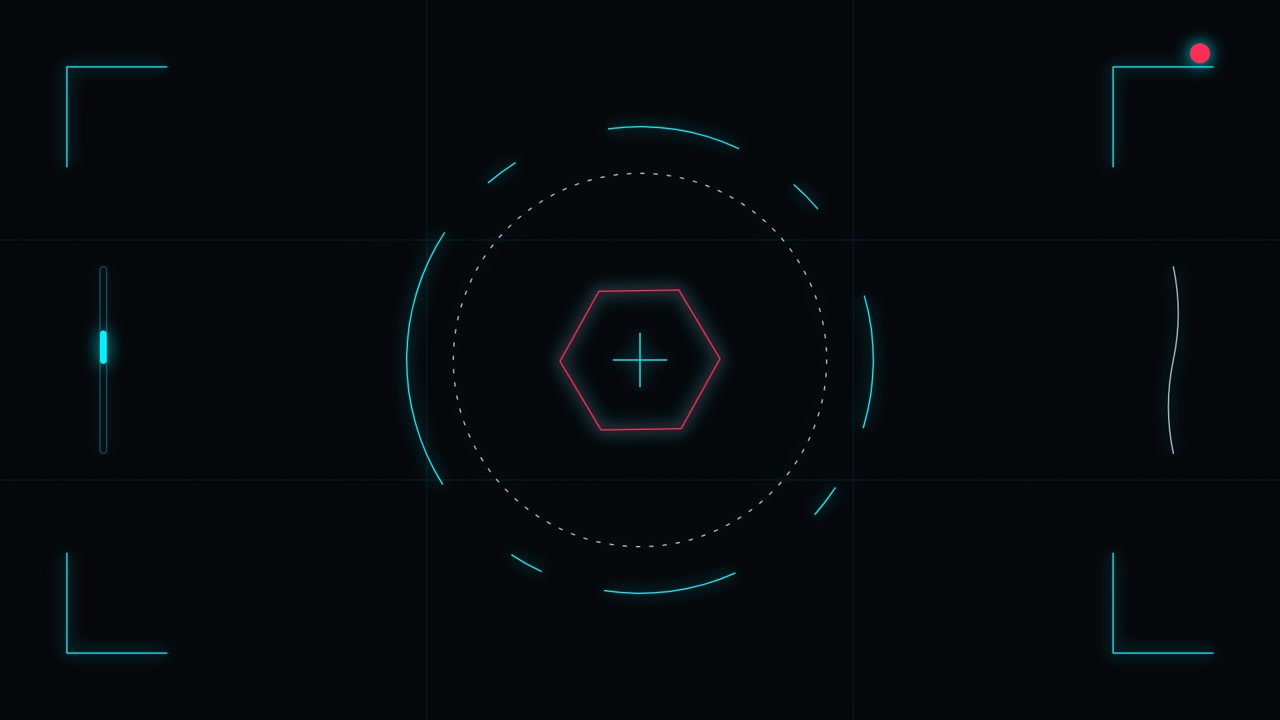 Futuristic Digital Heads-Up Display Interface with Pulsing Hexagon