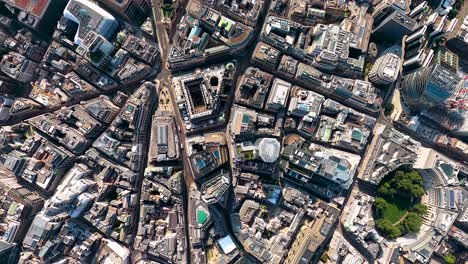 vertical aerial view from the bank of england to the city of london towers