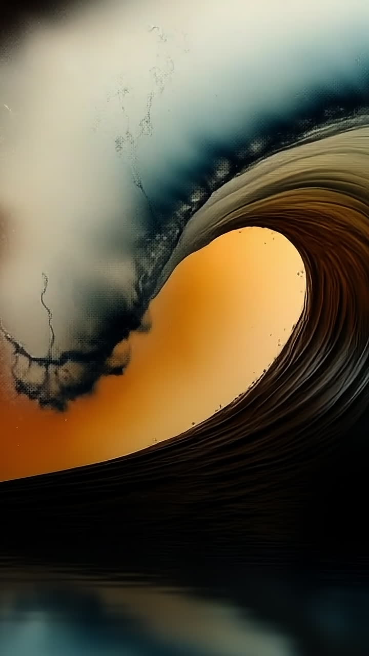 Powerful ocean waves crashing at sunset. Dynamic waves clash dramatically, creating splashes against a backdrop of vibrant sunset colors over the sea.