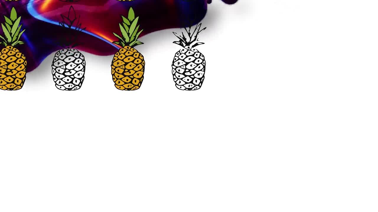 파인애플과 다채로운 추상적인 패턴의 애니메이션이  바탕에 움직입니다.