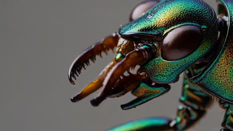 close-up of an iridescent beetle's head