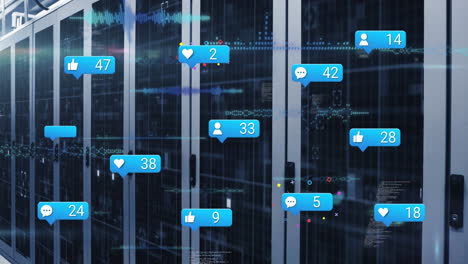 notificaciones de las redes sociales y procesamiento de datos a través de servidores informáticos