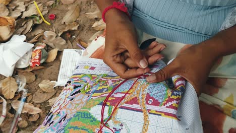 Slow-Motion-Shot-of-Woman-Working-on-Embroidery