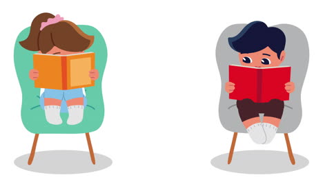 una pareja de estudiantes en sillas leyendo.