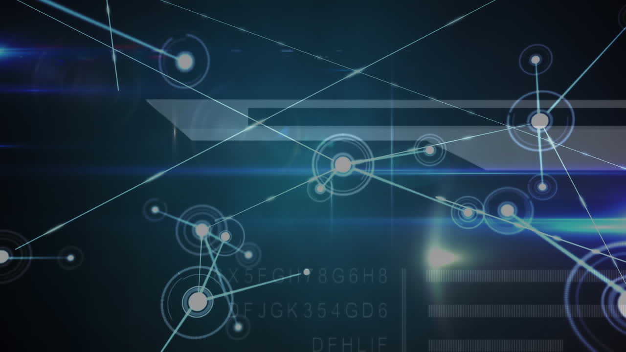 animación de la red de conexiones y procesamiento de datos sobre fondo negro