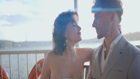 couple kissing on a ferry