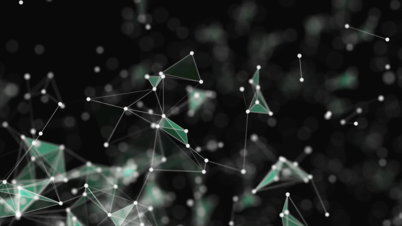 fondo abstracto, lleno de puntos blancos, que están conectados con líneas ligeramente verdes, en fondo negro borroso. acumulación de puntos. composición de zoom. las formas se mueven lentamente. 4k. bokeh.