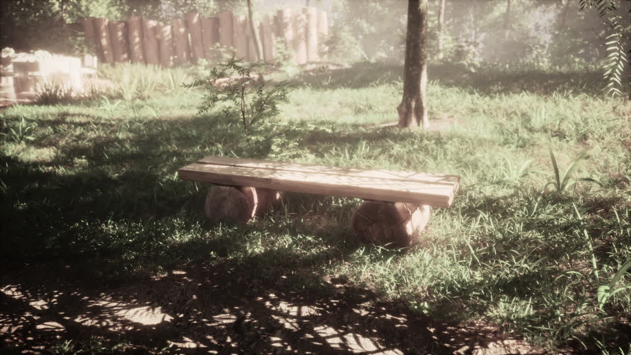 나무 벤치 가 조용 한 숲 에 앉아 있다