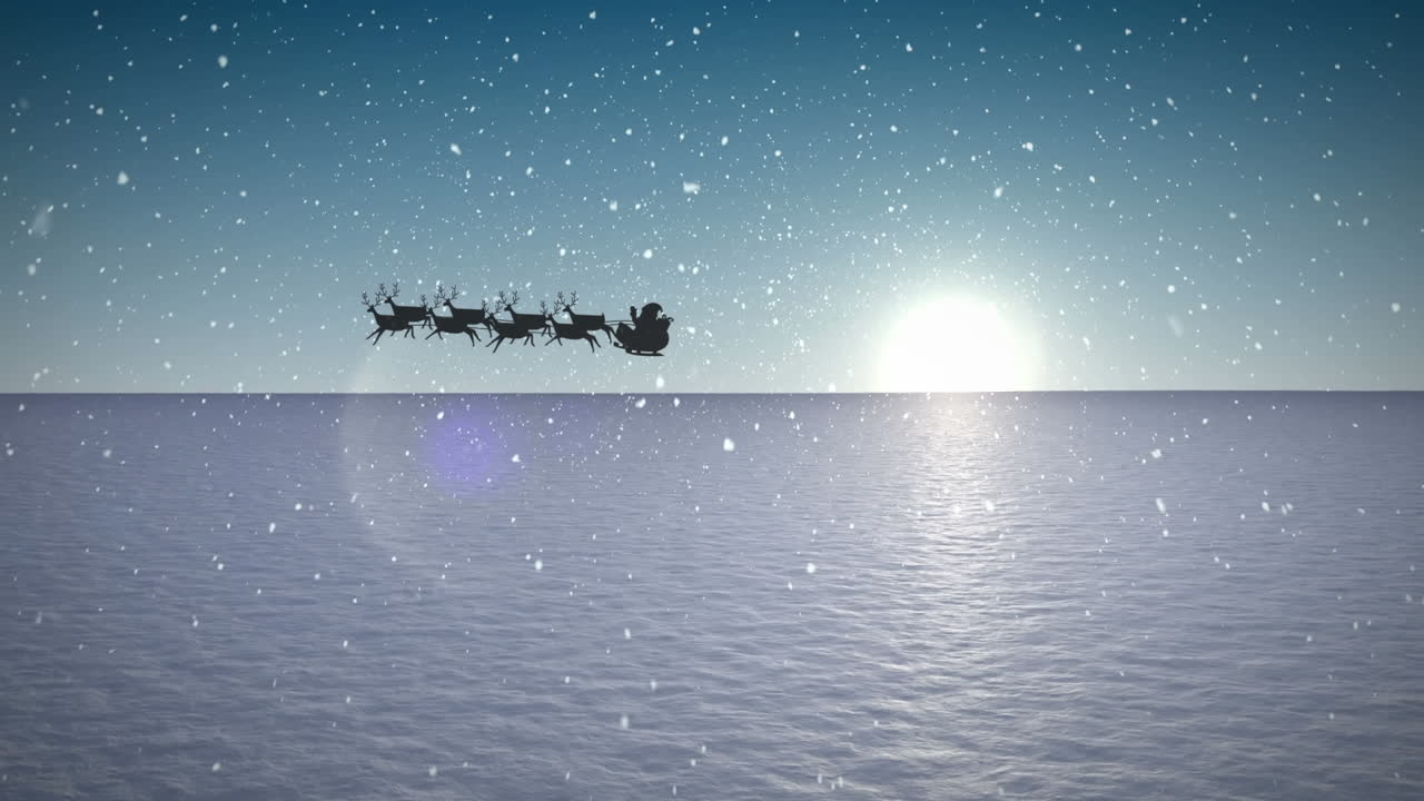 사 ⁇  과 겨울 풍경 을 가진  ⁇ 매 를 타고 산타클로스 위 에 내리는 눈 의 애니메이션