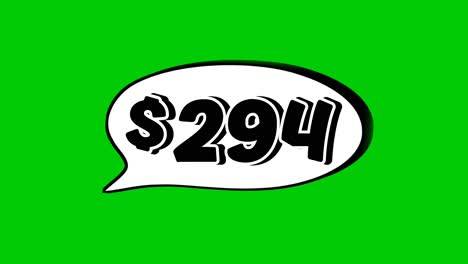 green screen animation of a "$294" price in a speech bubble. perfect for sales, ads, or promo videos. easy to use and customize in your projects video element
