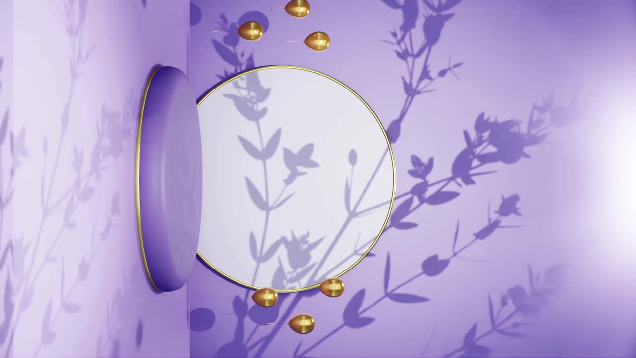 exhibición vertical de productos para joyas artículos de lujo con sombra de árbol movidos por una suave brisa en fondo púrpura tienda en línea de comercio electrónico vender