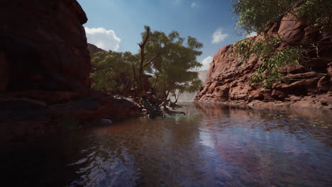 Colorado-River-Mit-Roten-Steinen-Und-Bäumen