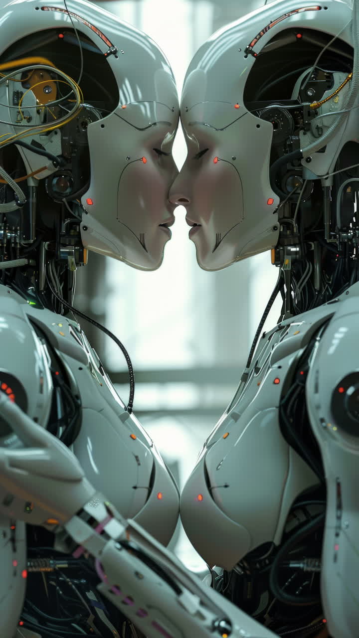 robots cyborg femeninos abrazando y enamorados hechos con ia generativa