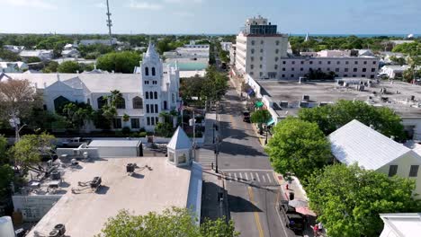 aerial push in along duval street in key west florida