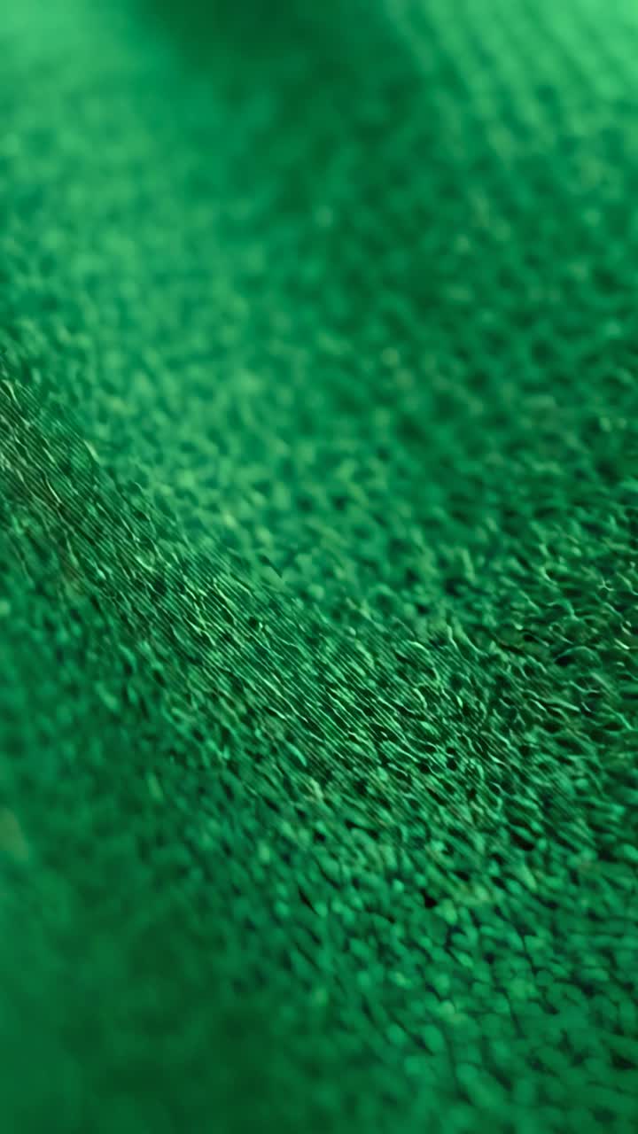Video verticale: Telecamera che sposta la messa a fuoco su un primo piano di maglia verde, rivelando maglie e pallini.