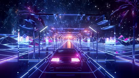 viaje por carretera retro futurista cyberpunk