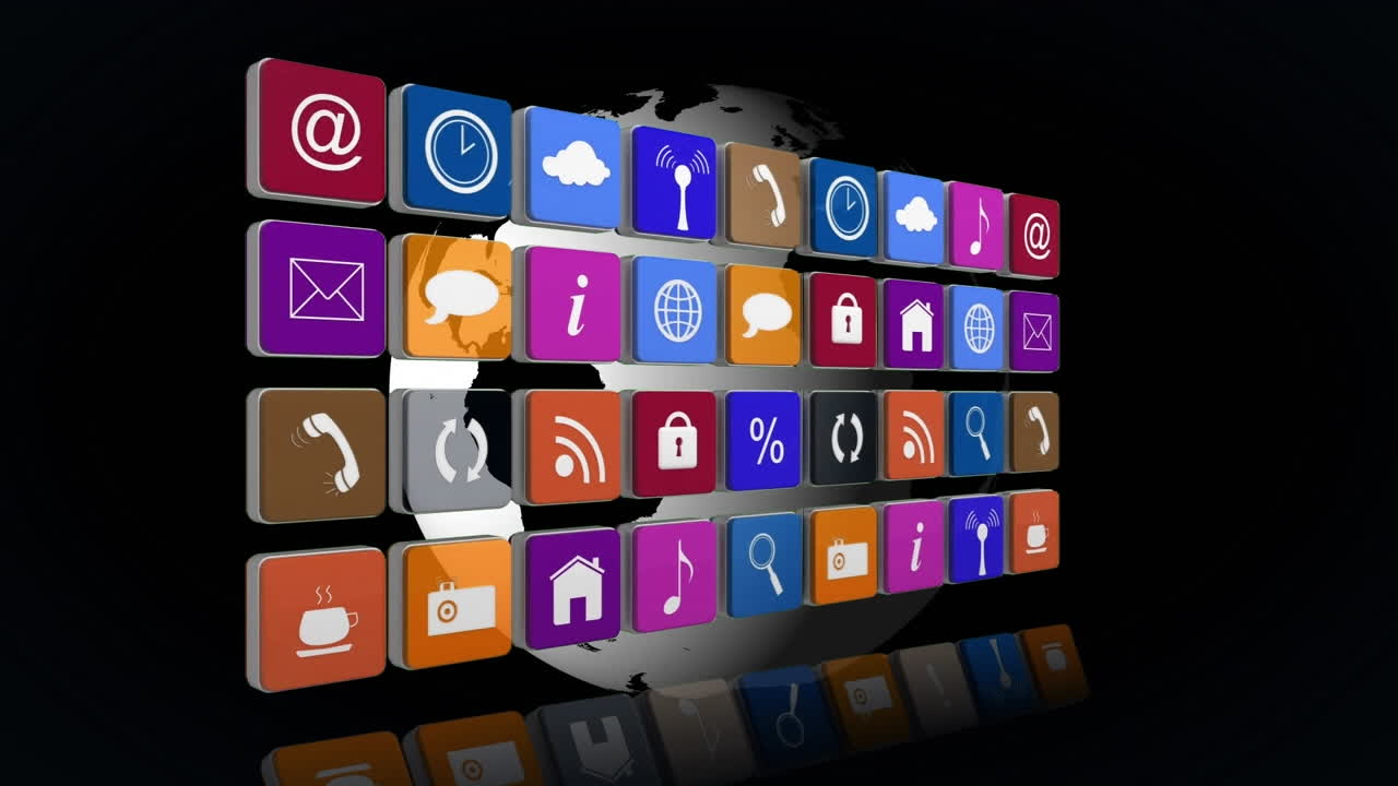 animación de iconos de las redes sociales en todo el mundo